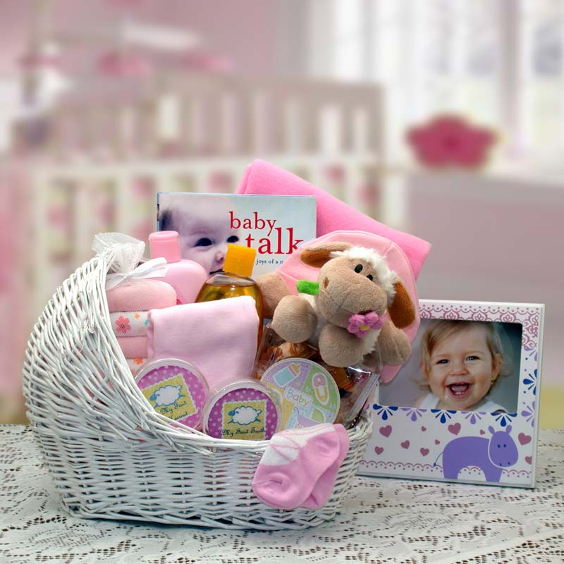 Welcome Baby Bassinet New Baby Basket-Pink- baby girl gifts - new